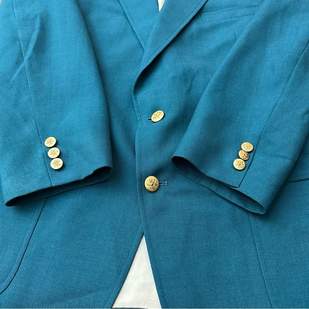 Hart Schaffner Marx Jack Nicklaus Golden Button Suit Blazer Jacket Greenish Blue